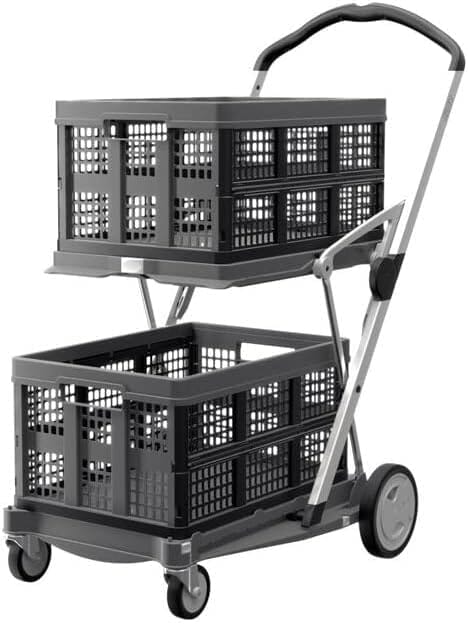 [PRETO, 2 Cestos] Carrinho de Compras Dobrável